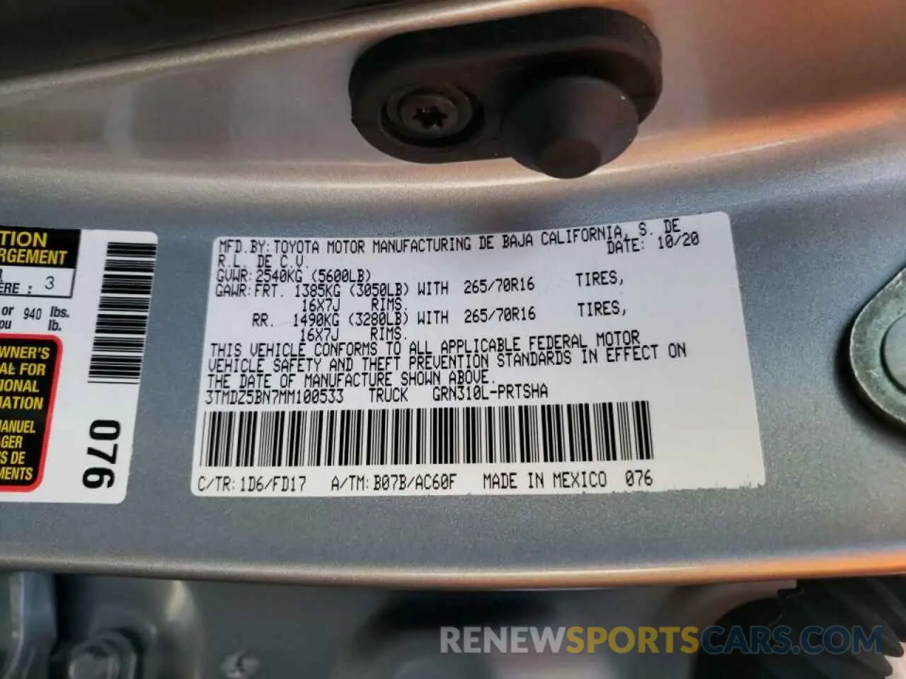 10 Photograph of a damaged car 3TMDZ5BN7MM100533 TOYOTA TACOMA 2021