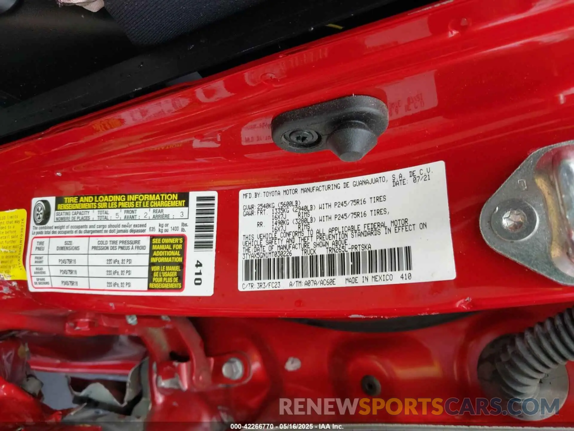 9 Photograph of a damaged car 3TYAX5GN1MT030226 TOYOTA TACOMA 2021