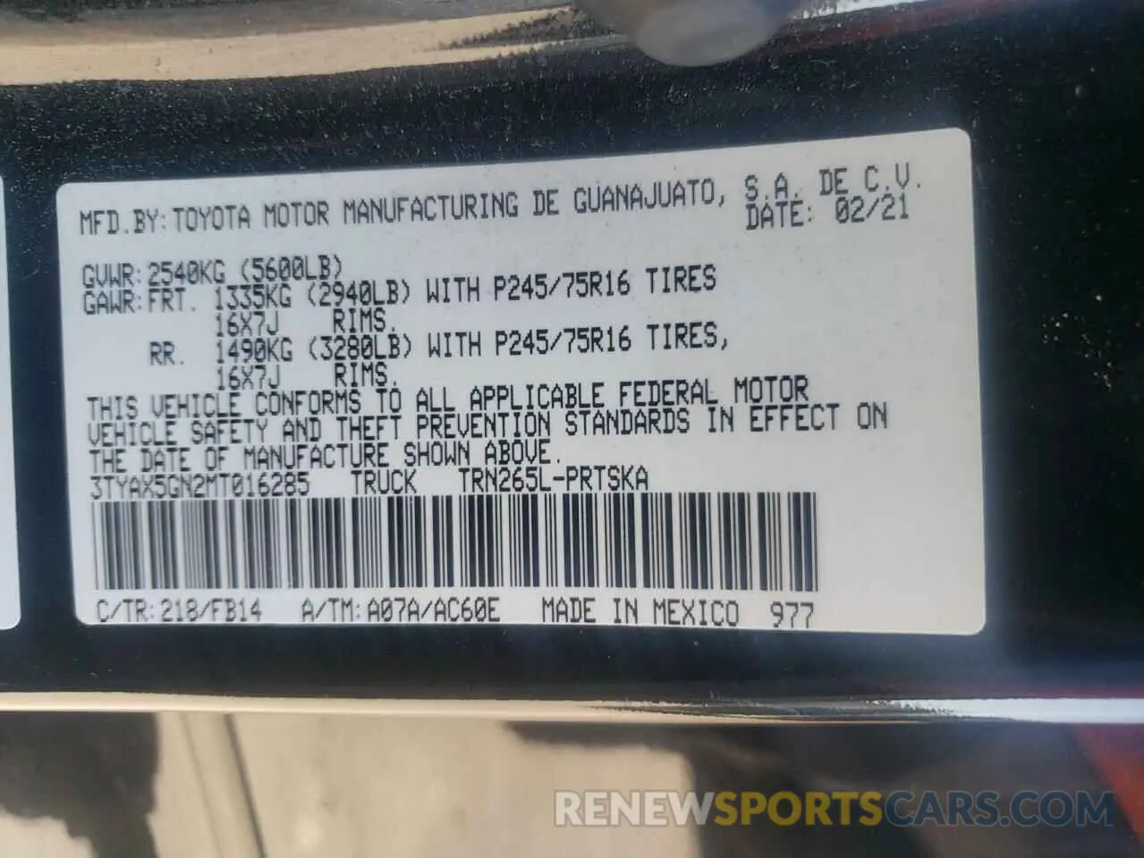 12 Photograph of a damaged car 3TYAX5GN2MT016285 TOYOTA TACOMA 2021