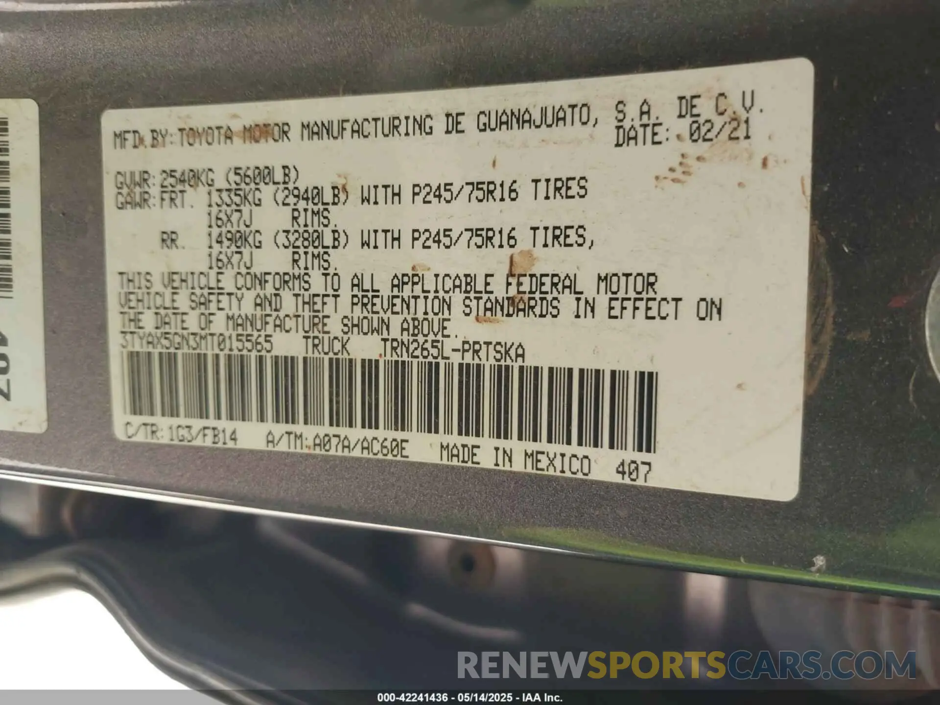 9 Photograph of a damaged car 3TYAX5GN3MT015565 TOYOTA TACOMA 2021
