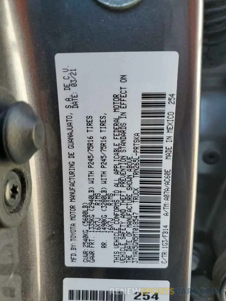 14 Photograph of a damaged car 3TYAX5GN5MT018547 TOYOTA TACOMA 2021