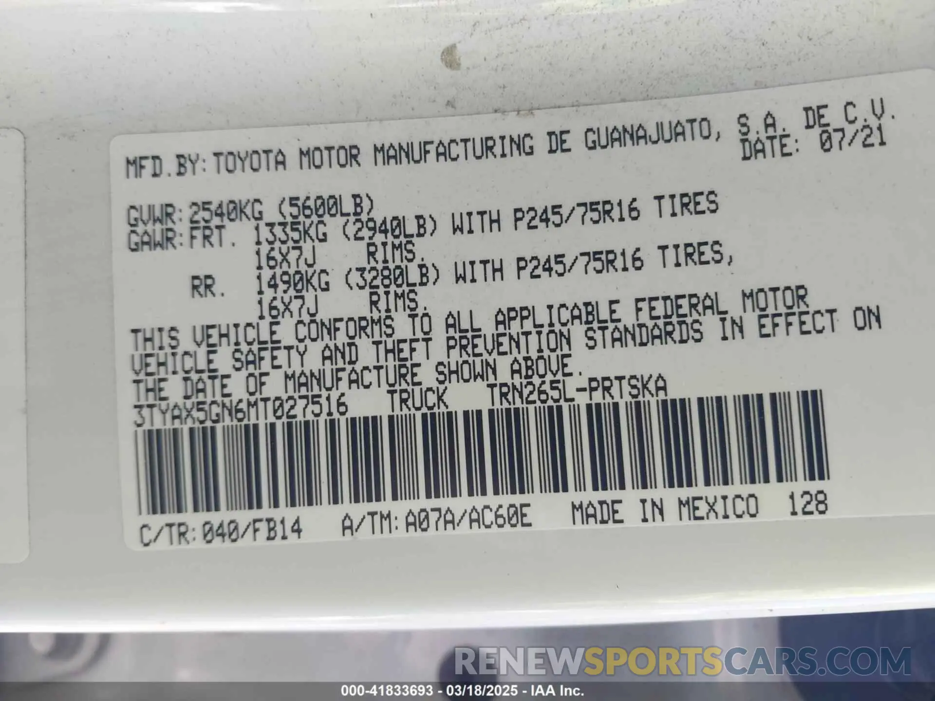 9 Photograph of a damaged car 3TYAX5GN6MT027516 TOYOTA TACOMA 2021
