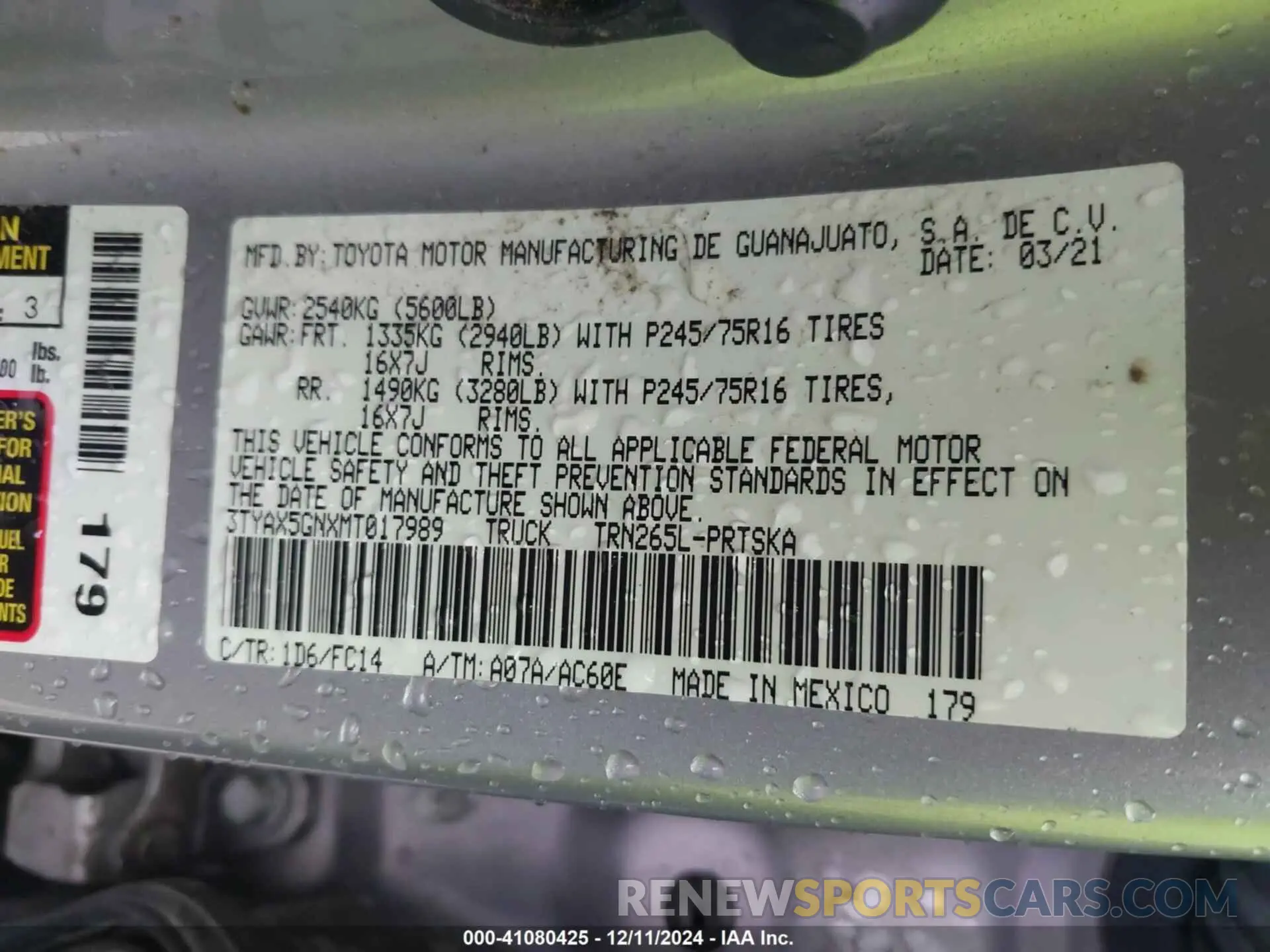 9 Photograph of a damaged car 3TYAX5GNXMT017989 TOYOTA TACOMA 2021