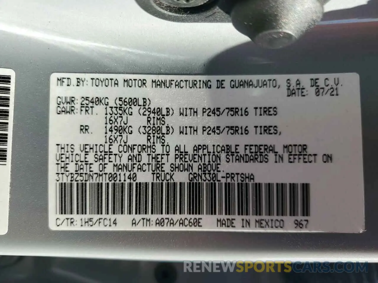 13 Photograph of a damaged car 3TYBZ5DN7MT001140 TOYOTA TACOMA 2021