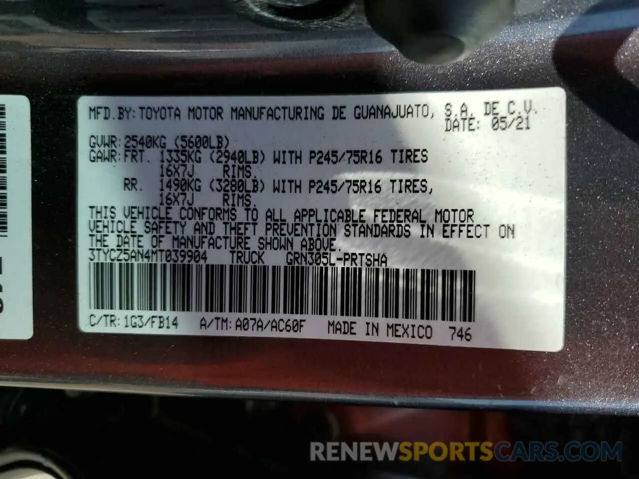 13 Photograph of a damaged car 3TYCZ5AN4MT039904 TOYOTA TACOMA 2021