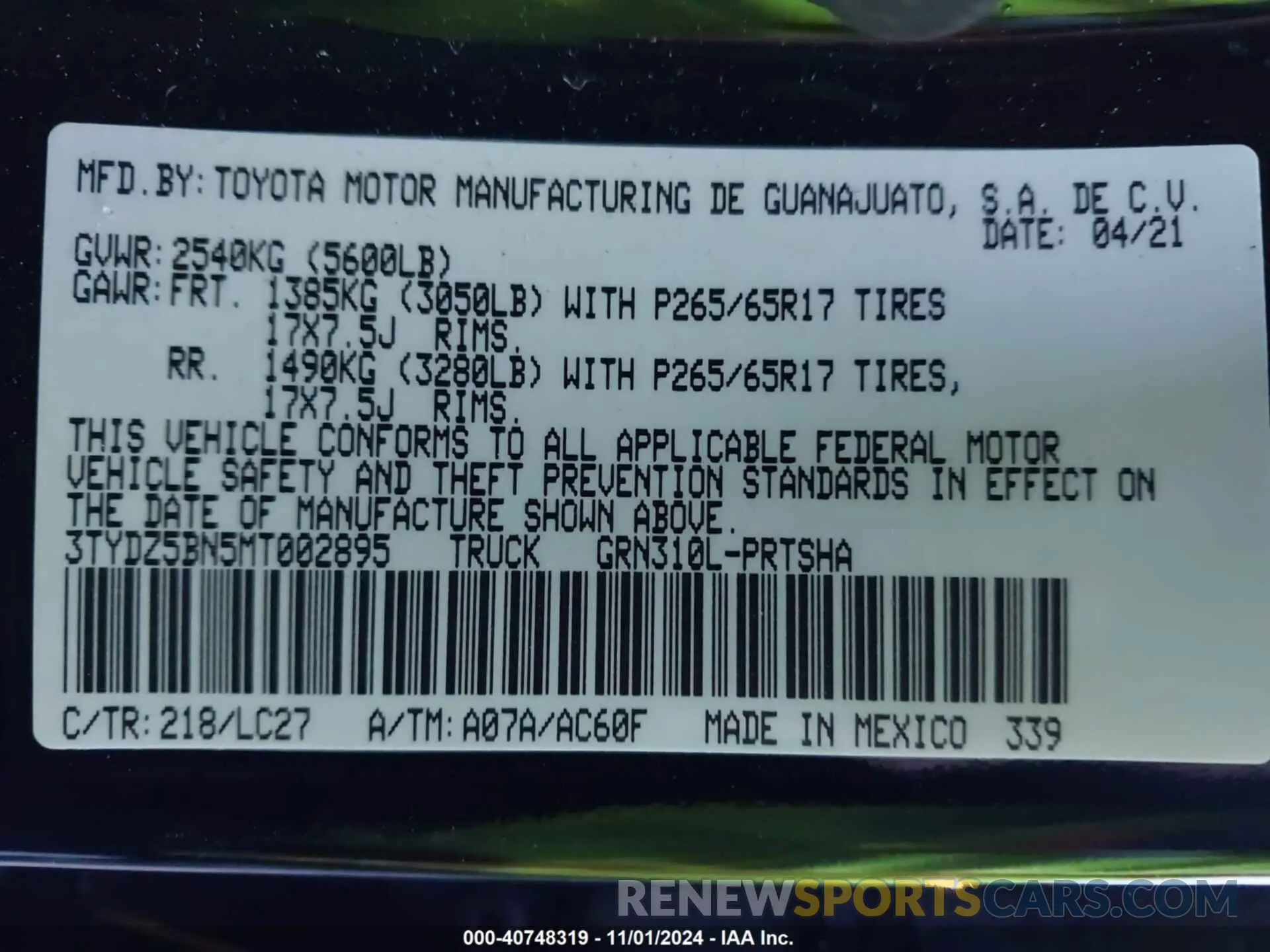 9 Photograph of a damaged car 3TYDZ5BN5MT002895 TOYOTA TACOMA 2021