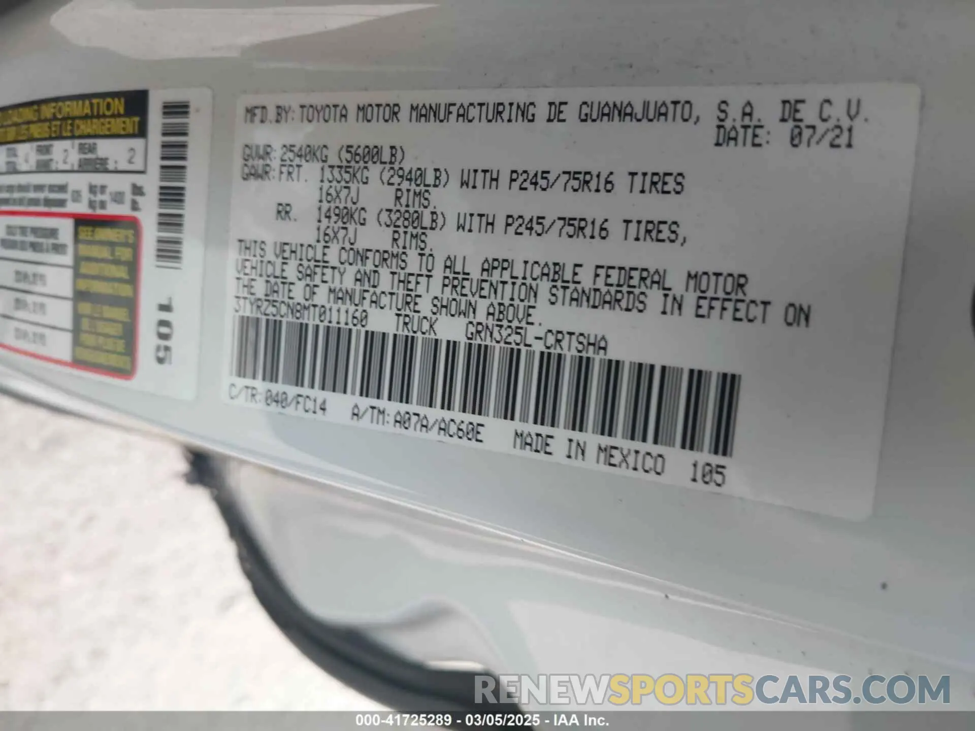 9 Photograph of a damaged car 3TYRZ5CN8MT011160 TOYOTA TACOMA 2021