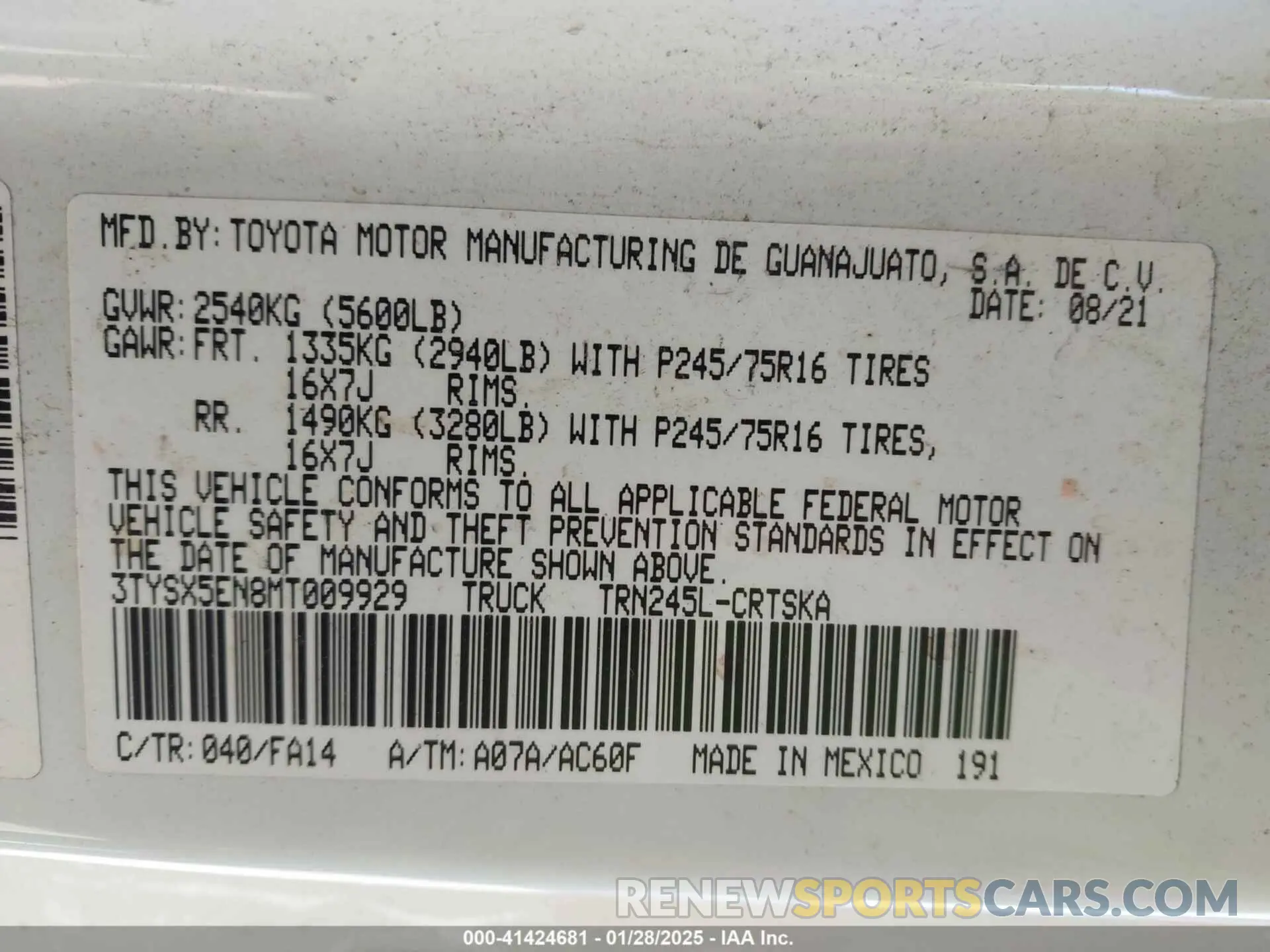 9 Photograph of a damaged car 3TYSX5EN8MT009929 TOYOTA TACOMA 2021