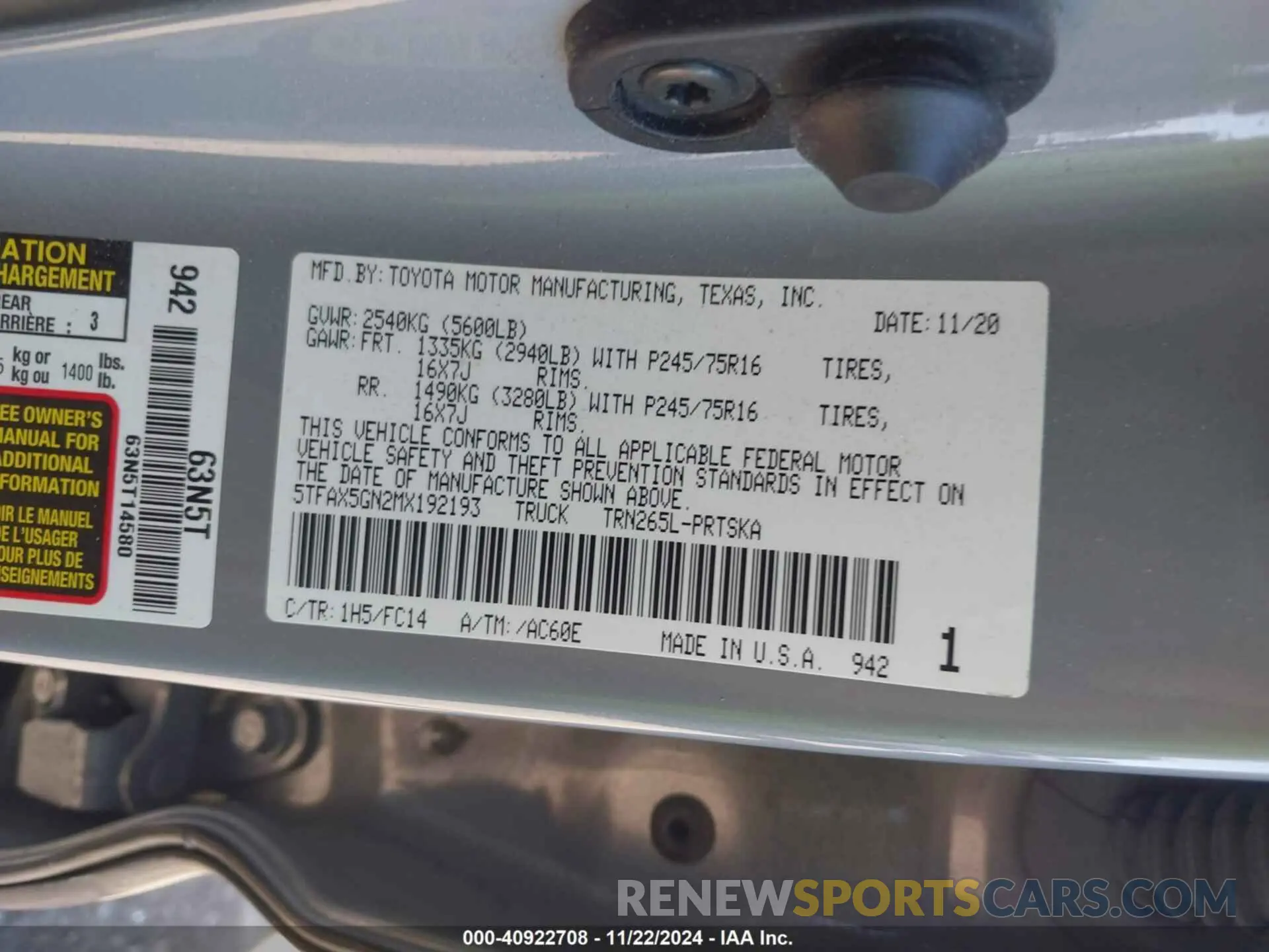 9 Photograph of a damaged car 5TFAX5GN2MX192193 TOYOTA TACOMA 2021
