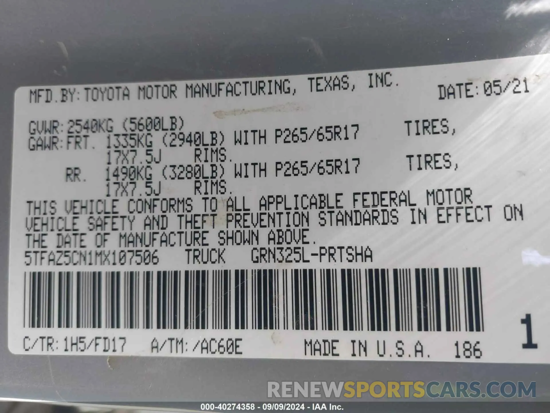 9 Photograph of a damaged car 5TFAZ5CN1MX107506 TOYOTA TACOMA 2021
