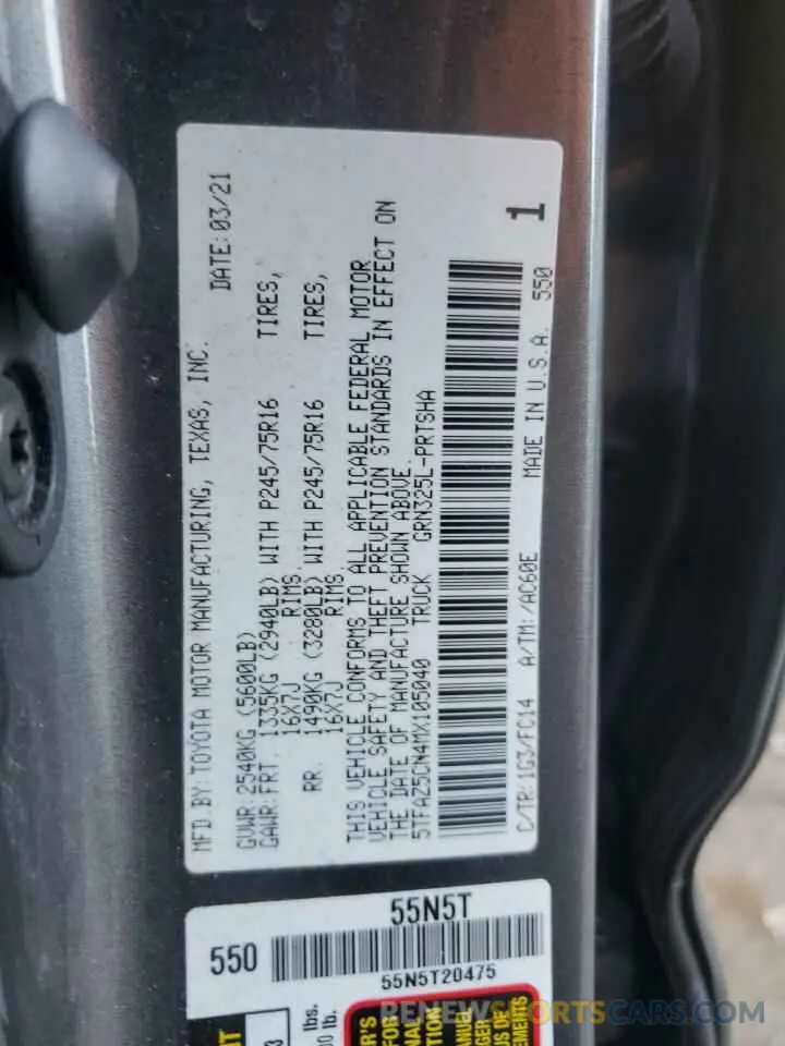 13 Photograph of a damaged car 5TFAZ5CN4MX105040 TOYOTA TACOMA 2021