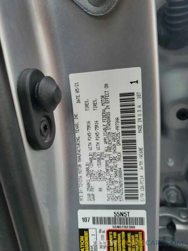 13 Photograph of a damaged car 5TFAZ5CN6MX108084 TOYOTA TACOMA 2021