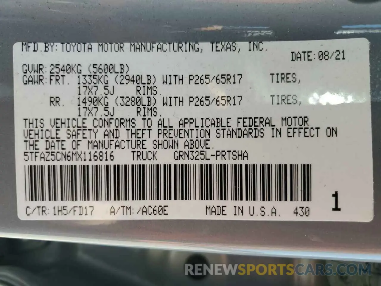 13 Photograph of a damaged car 5TFAZ5CN6MX116816 TOYOTA TACOMA 2021