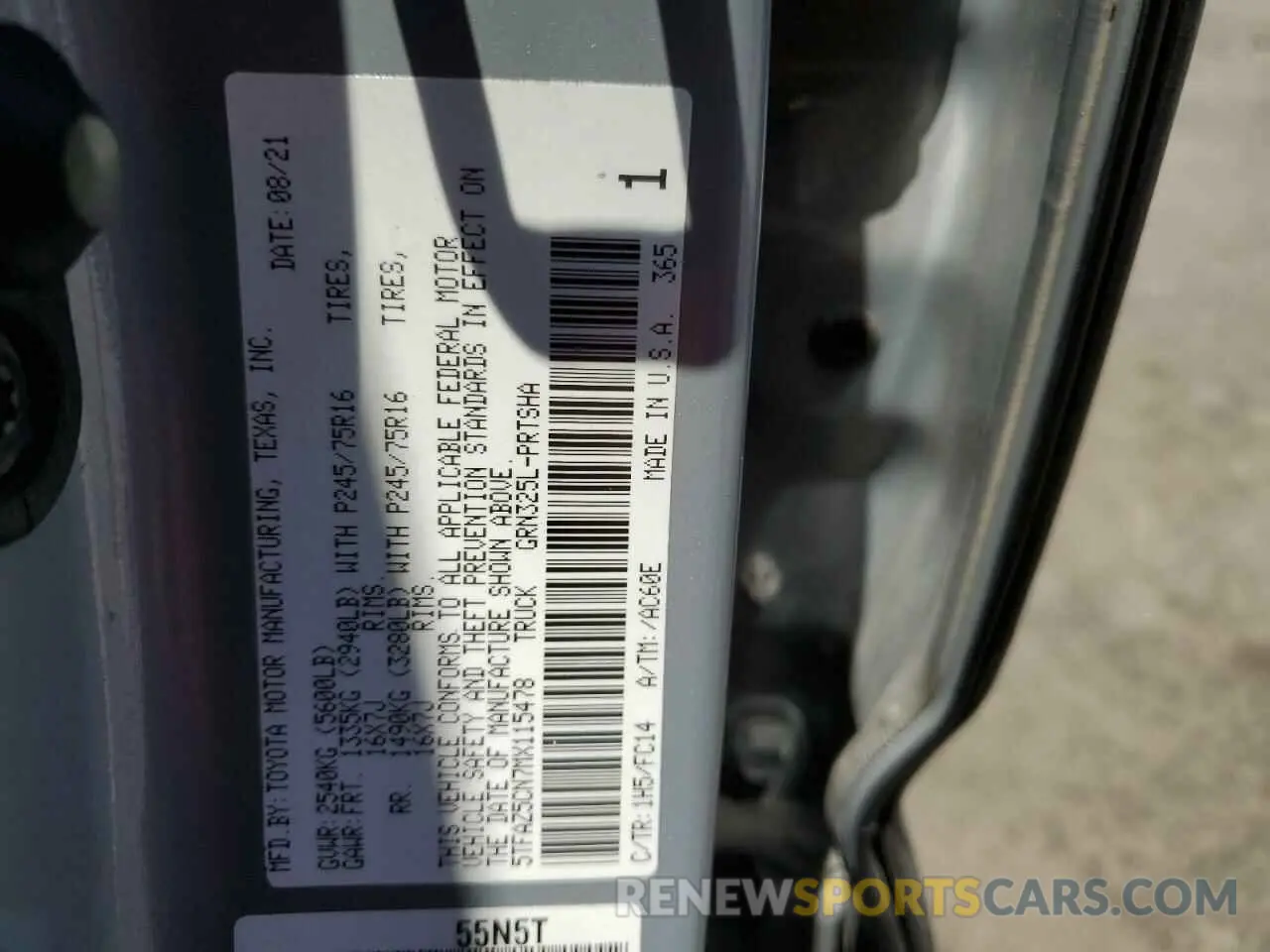 12 Photograph of a damaged car 5TFAZ5CN7MX115478 TOYOTA TACOMA 2021