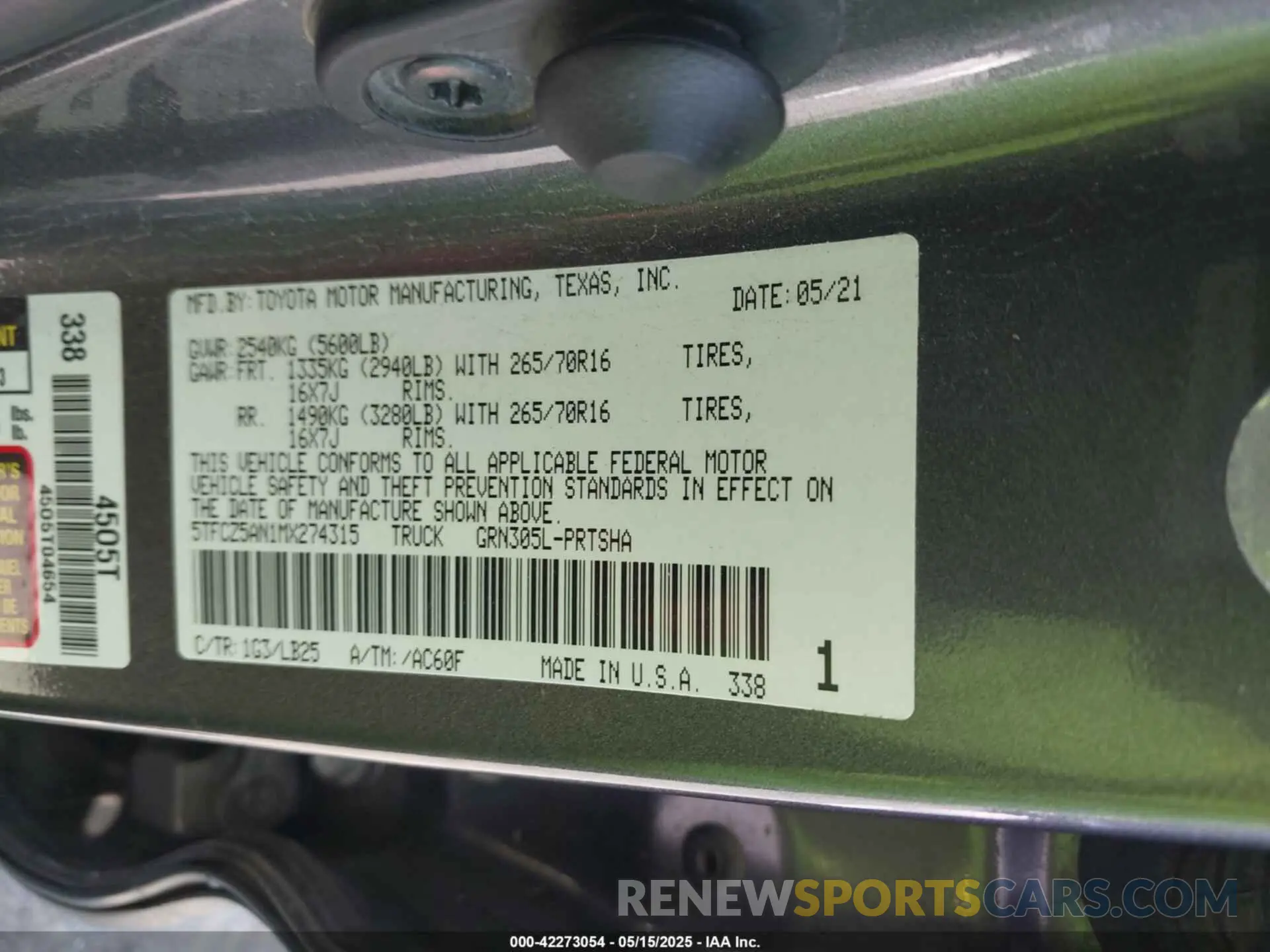9 Photograph of a damaged car 5TFCZ5AN1MX274315 TOYOTA TACOMA 2021