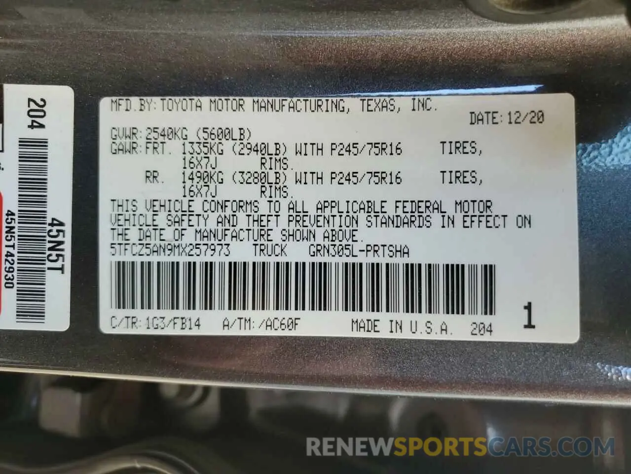 13 Photograph of a damaged car 5TFCZ5AN9MX257973 TOYOTA TACOMA 2021