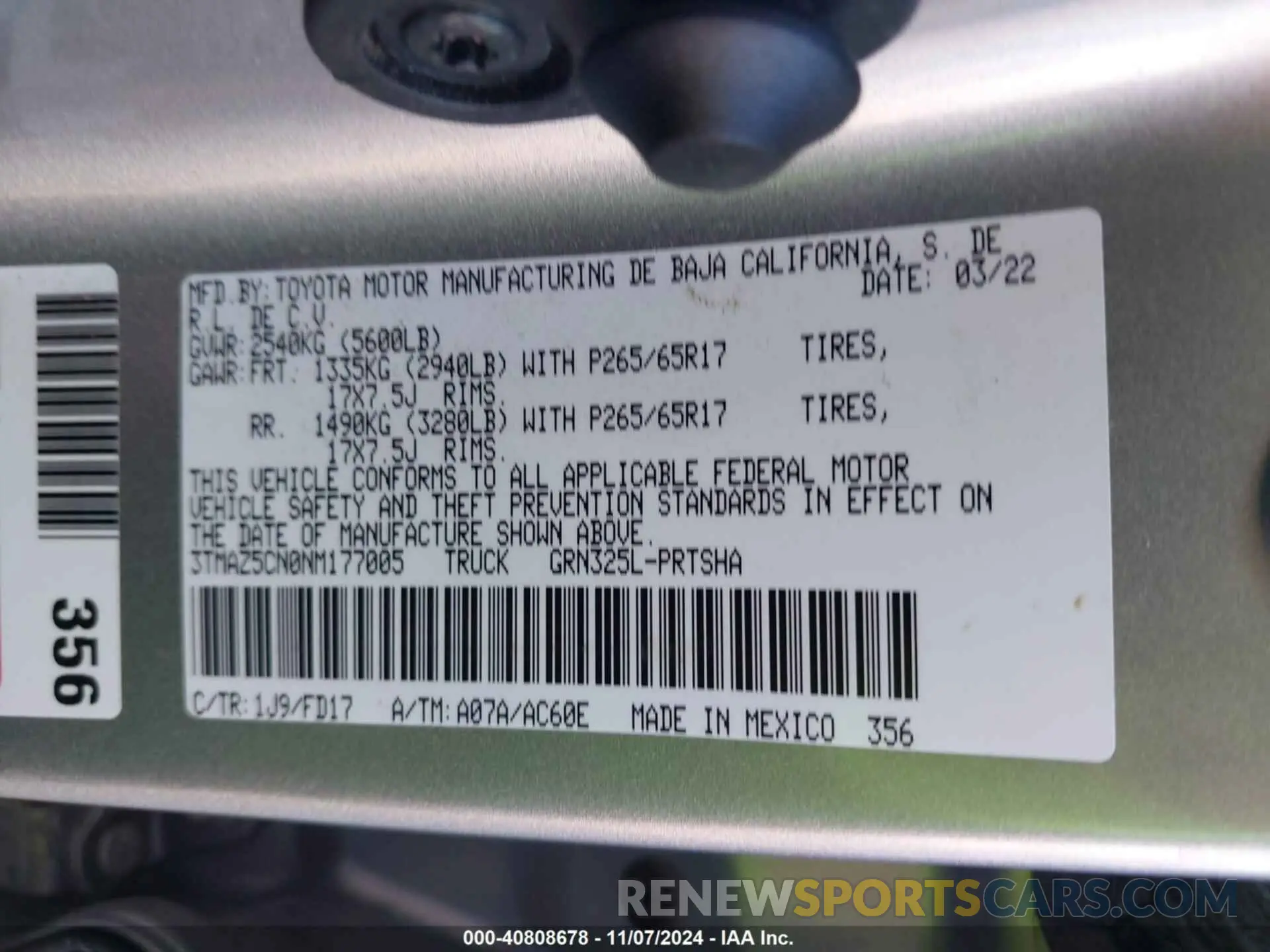9 Photograph of a damaged car 3TMAZ5CN0NM177005 TOYOTA TACOMA 2022