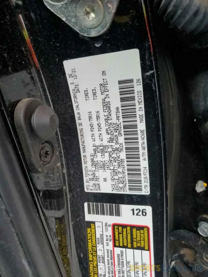 12 Photograph of a damaged car 3TMAZ5CN1NM169785 TOYOTA TACOMA 2022