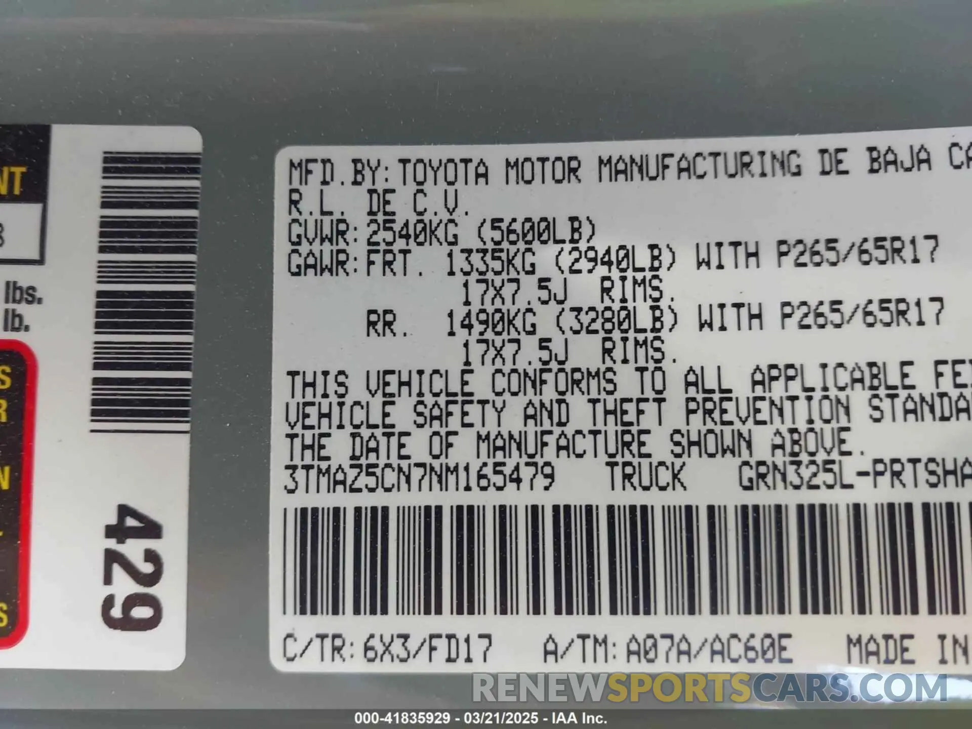 9 Photograph of a damaged car 3TMAZ5CN7NM165479 TOYOTA TACOMA 2022