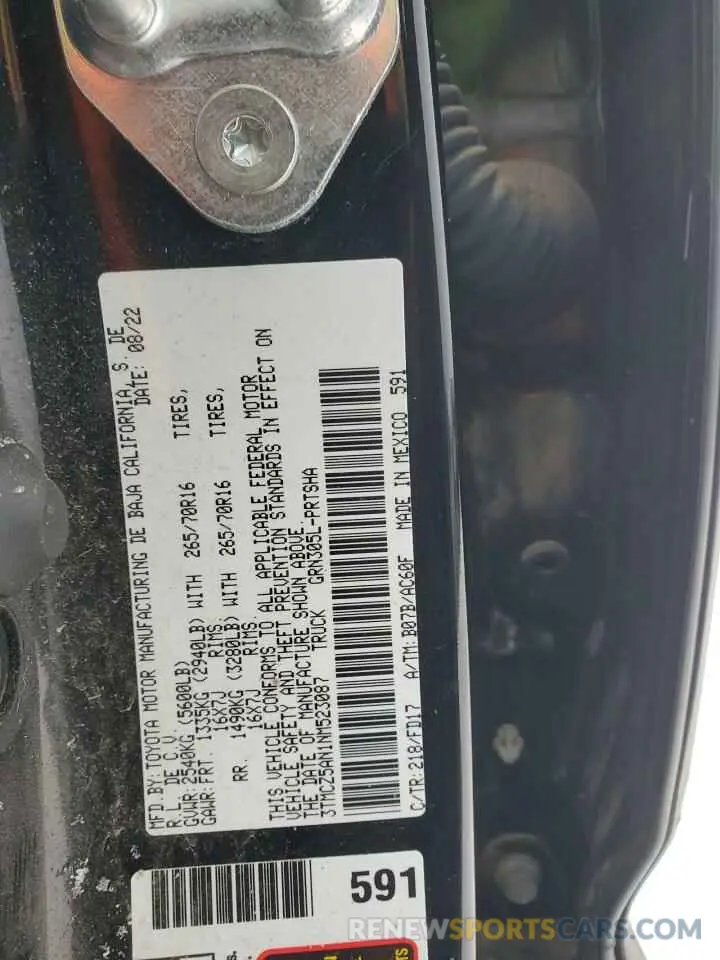 14 Photograph of a damaged car 3TMCZ5AN1NM523087 TOYOTA TACOMA 2022