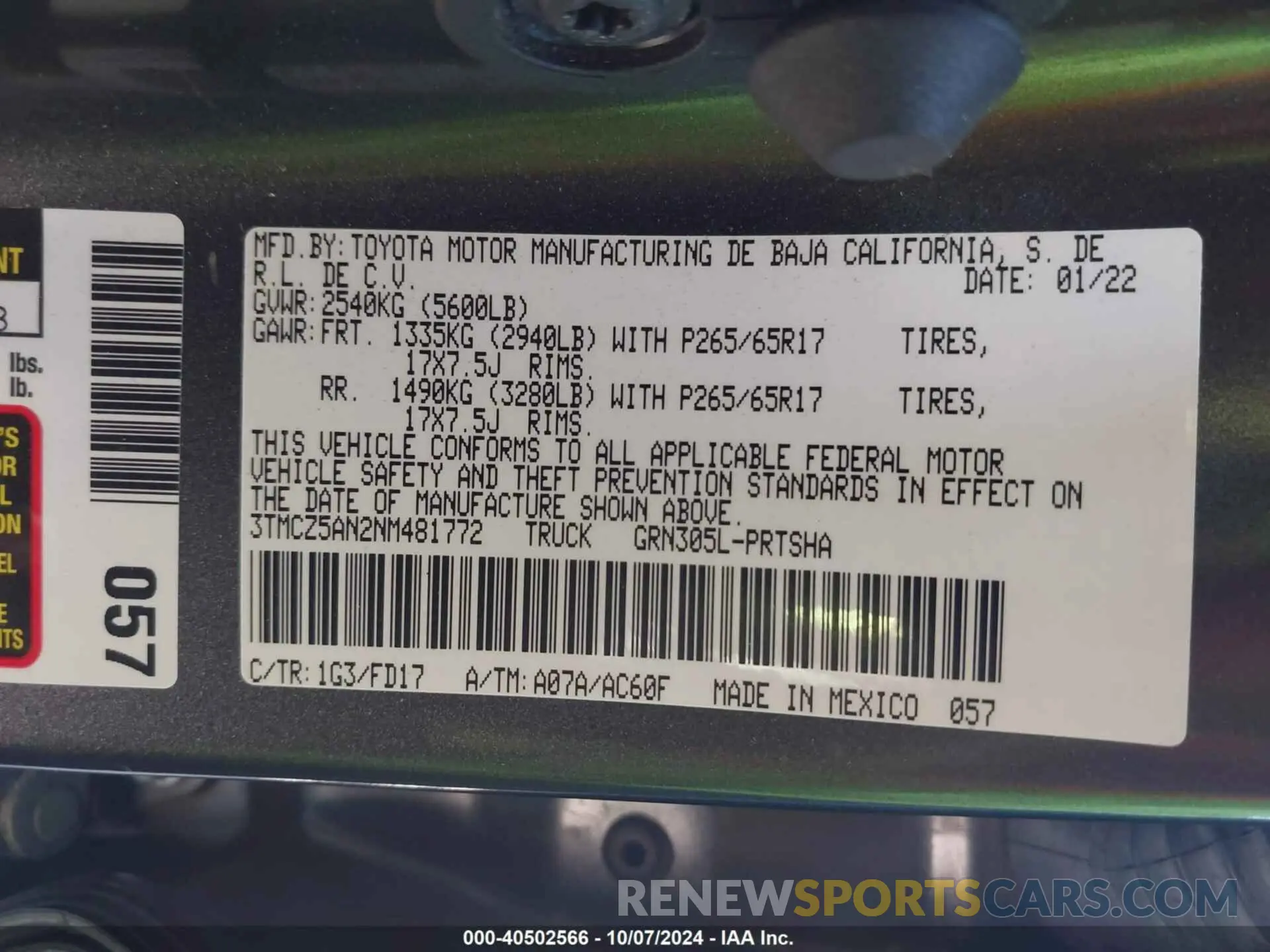 9 Photograph of a damaged car 3TMCZ5AN2NM481772 TOYOTA TACOMA 2022