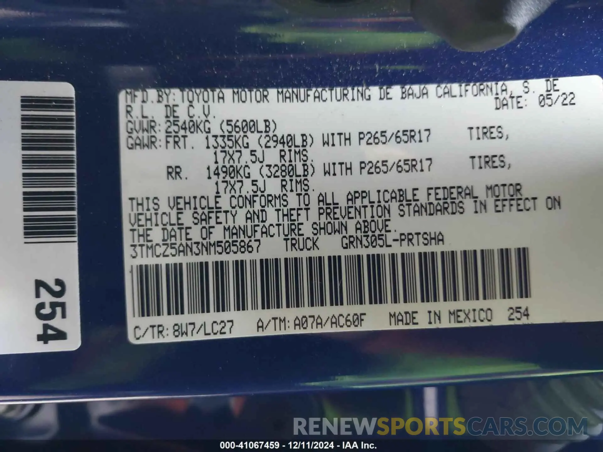 9 Photograph of a damaged car 3TMCZ5AN3NM505867 TOYOTA TACOMA 2022