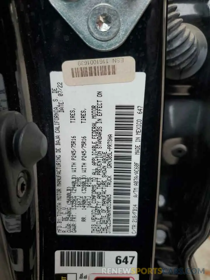 13 Photograph of a damaged car 3TMCZ5AN6NM515065 TOYOTA TACOMA 2022