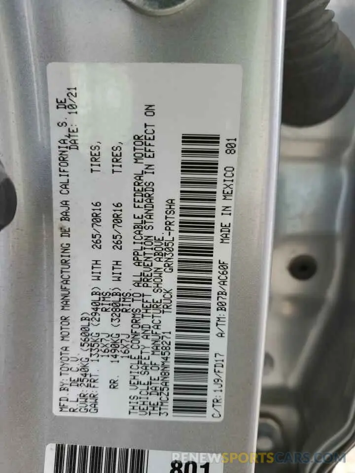 14 Photograph of a damaged car 3TMCZ5AN8NM458271 TOYOTA TACOMA 2022