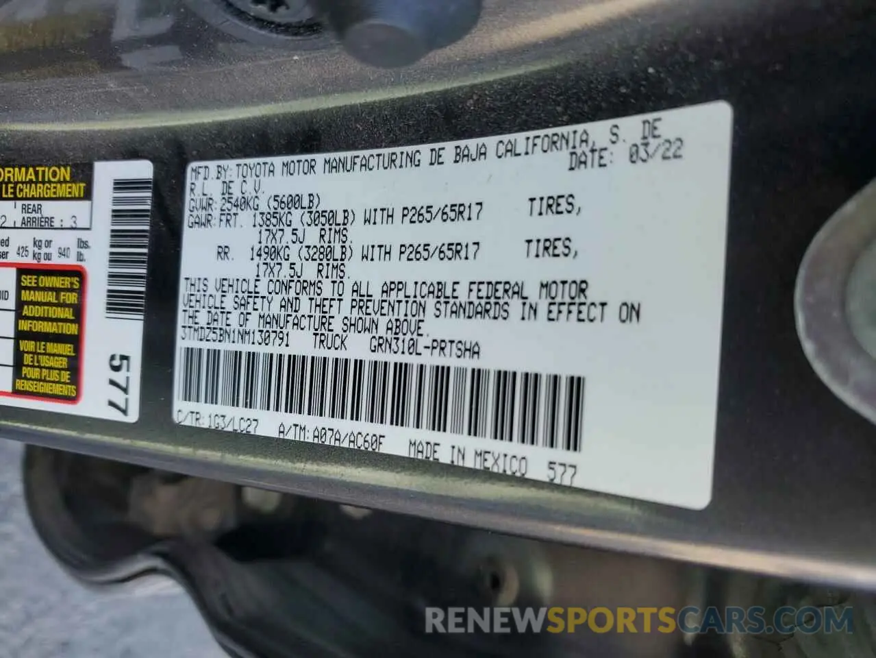 13 Photograph of a damaged car 3TMDZ5BN1NM130791 TOYOTA TACOMA 2022
