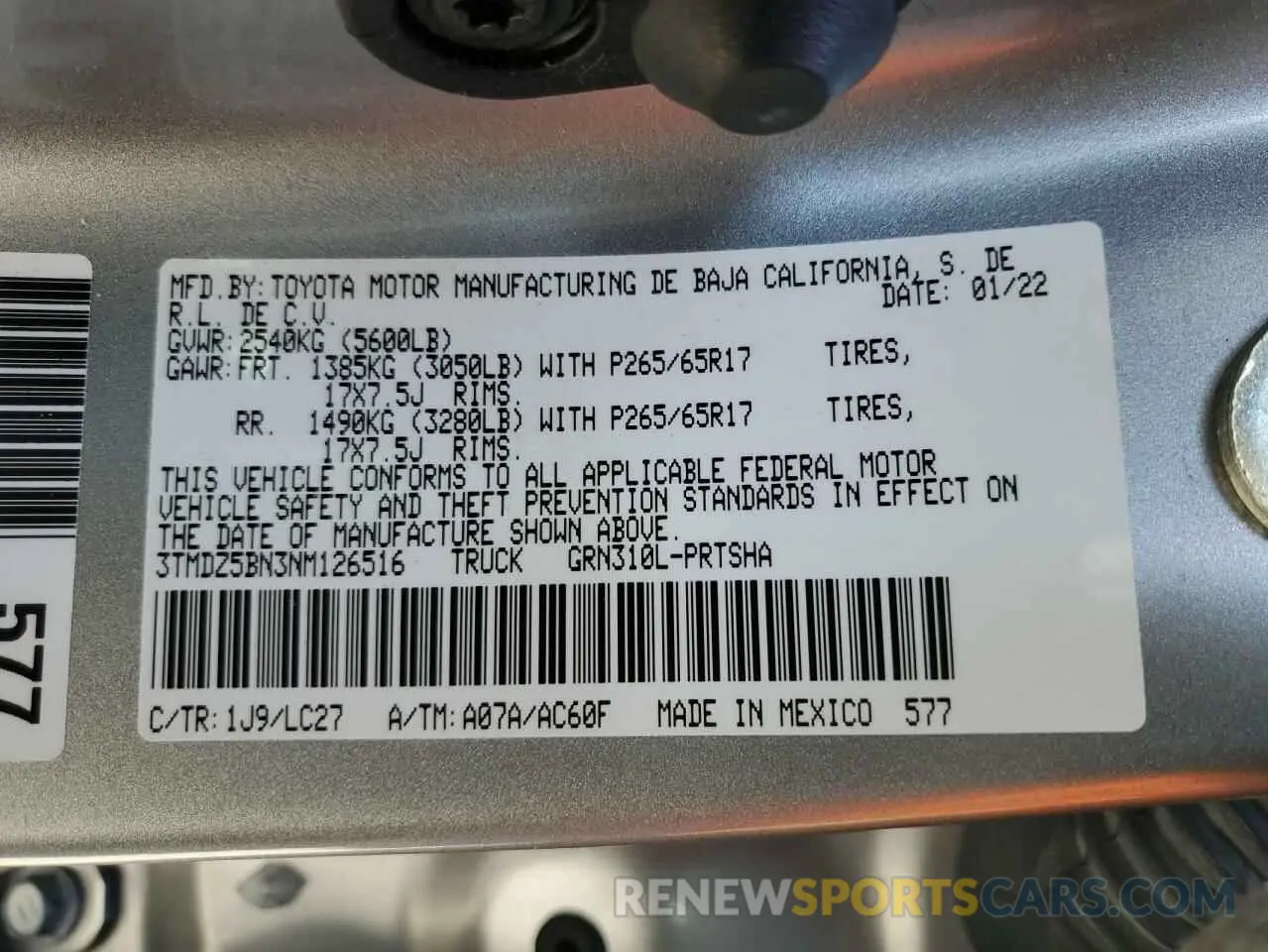 13 Photograph of a damaged car 3TMDZ5BN3NM126516 TOYOTA TACOMA 2022