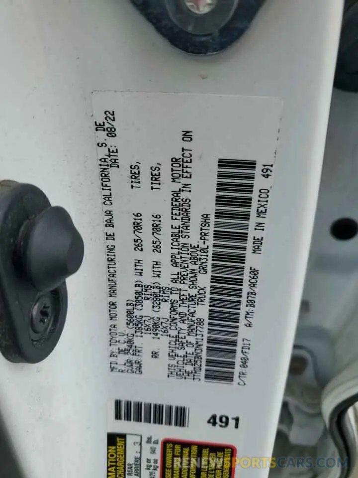 12 Photograph of a damaged car 3TMDZ5BN3NM137788 TOYOTA TACOMA 2022