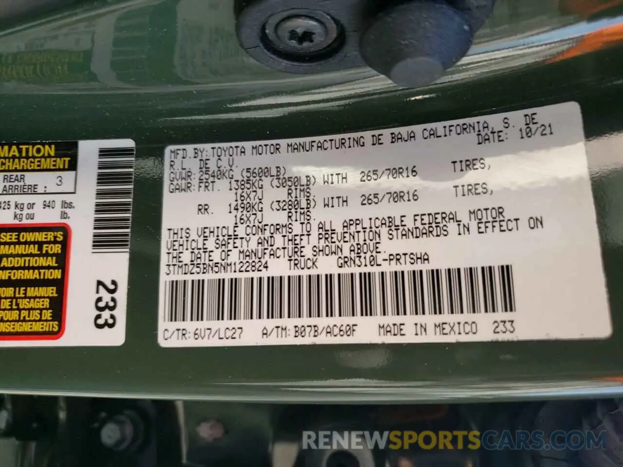 10 Photograph of a damaged car 3TMDZ5BN5NM122824 TOYOTA TACOMA 2022