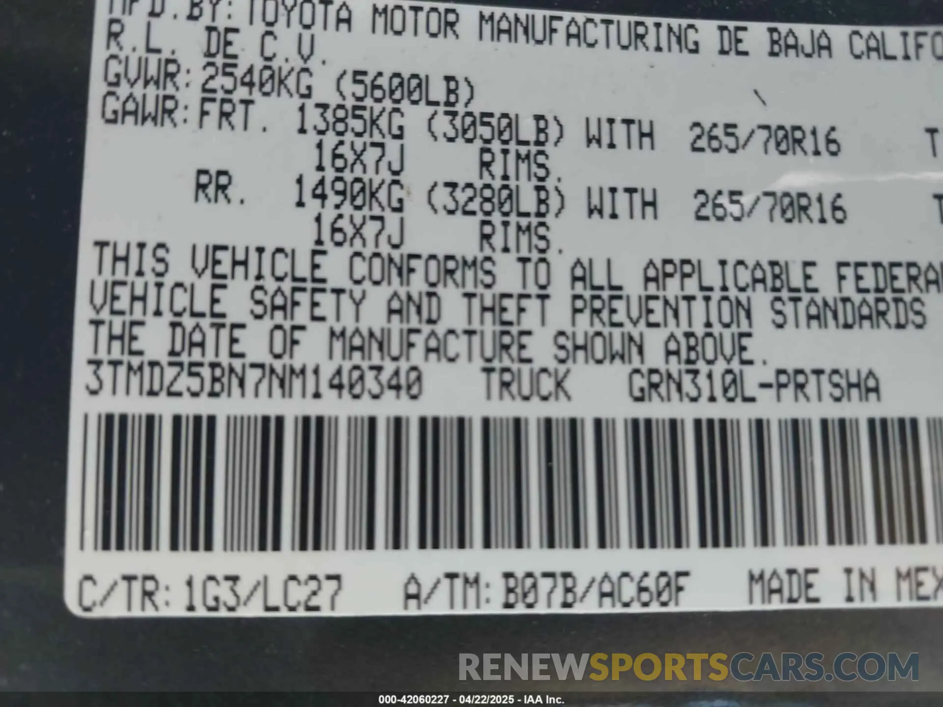 9 Photograph of a damaged car 3TMDZ5BN7NM140340 TOYOTA TACOMA 2022