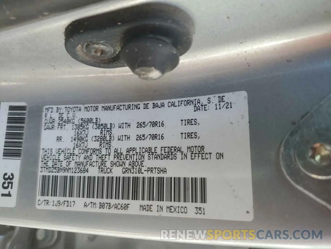 12 Photograph of a damaged car 3TMDZ5BN9NM123684 TOYOTA TACOMA 2022