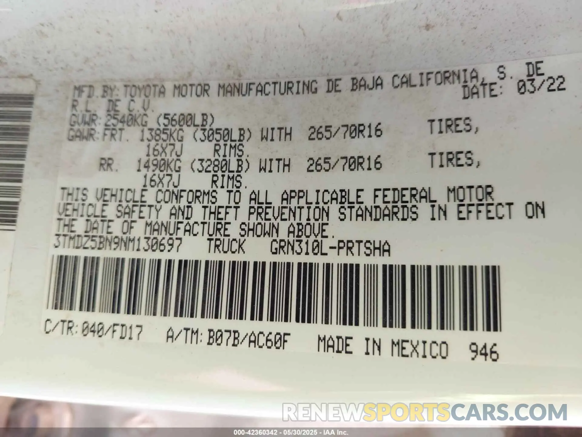 9 Photograph of a damaged car 3TMDZ5BN9NM130697 TOYOTA TACOMA 2022