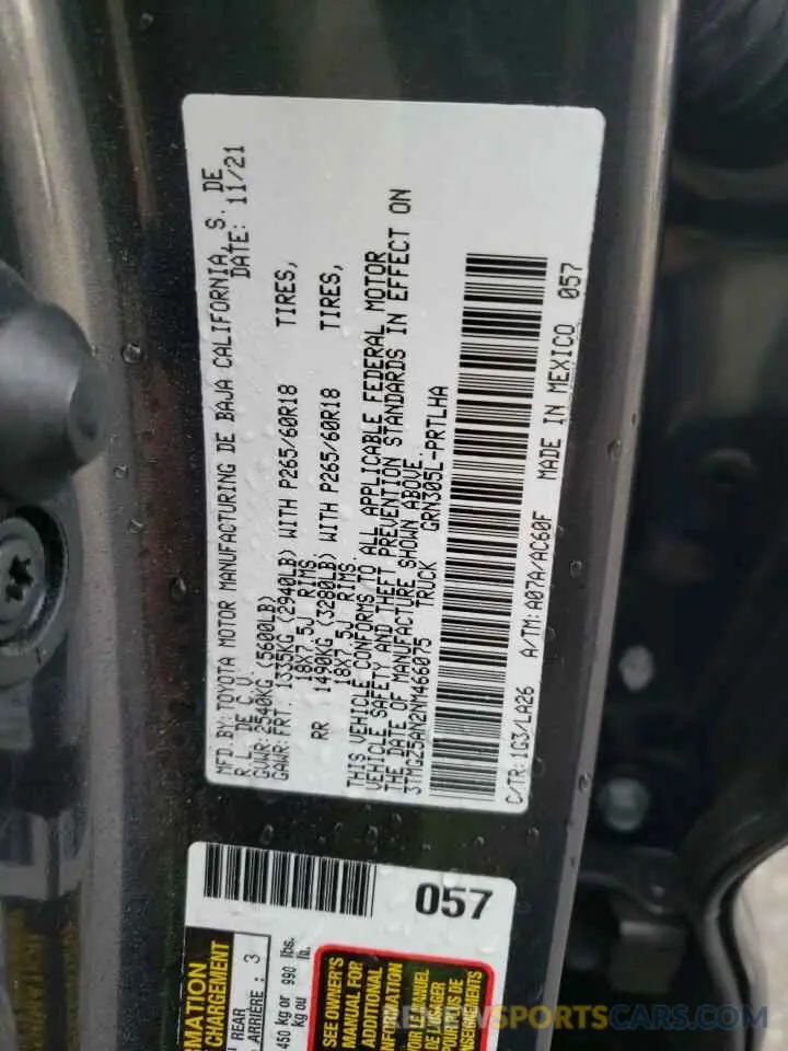 12 Photograph of a damaged car 3TMGZ5AN2NM466075 TOYOTA TACOMA 2022