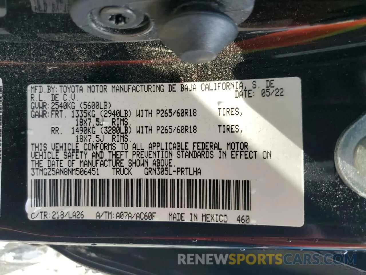 13 Photograph of a damaged car 3TMGZ5AN8NM506451 TOYOTA TACOMA 2022