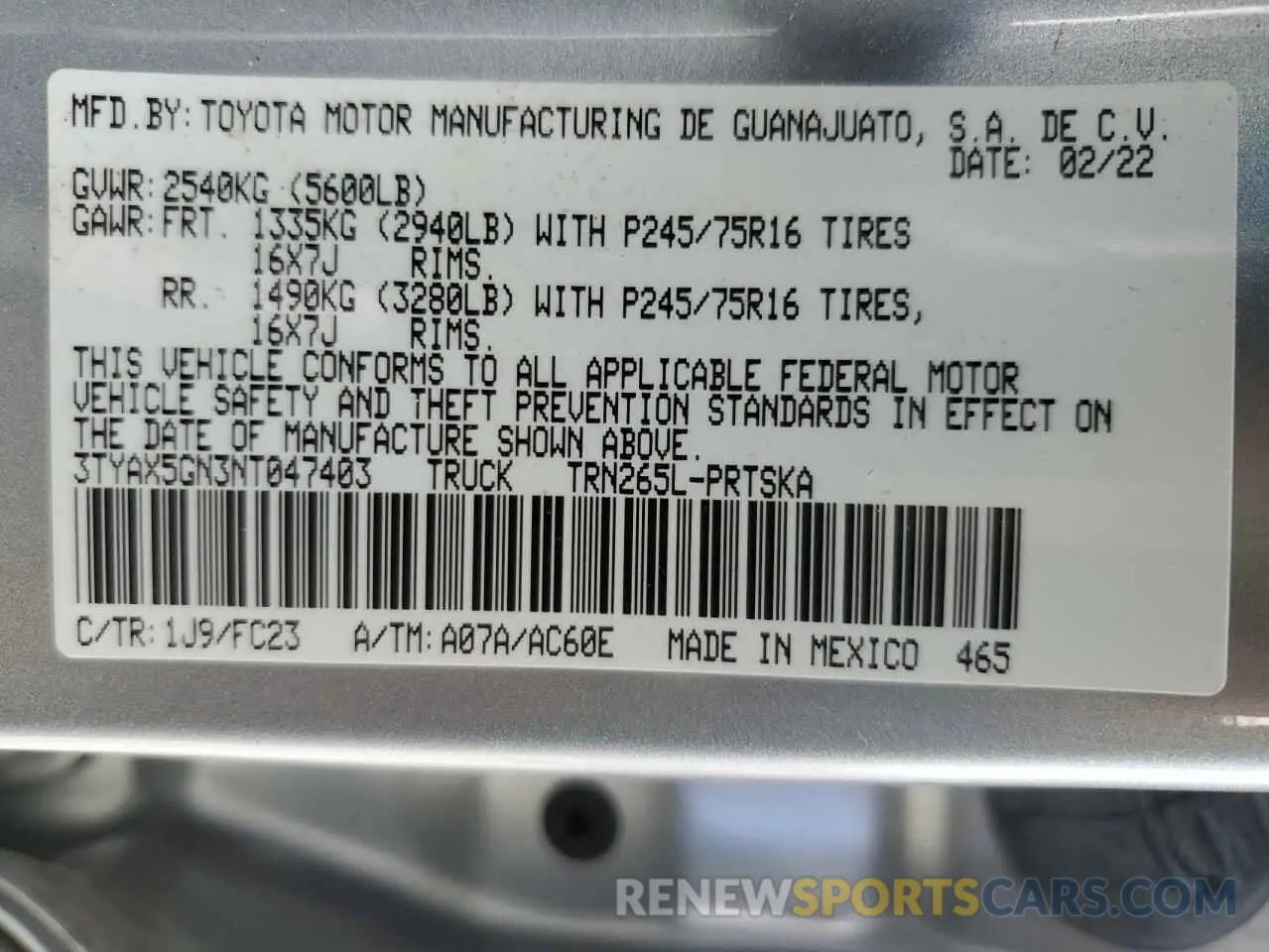 12 Photograph of a damaged car 3TYAX5GN3NT047403 TOYOTA TACOMA 2022