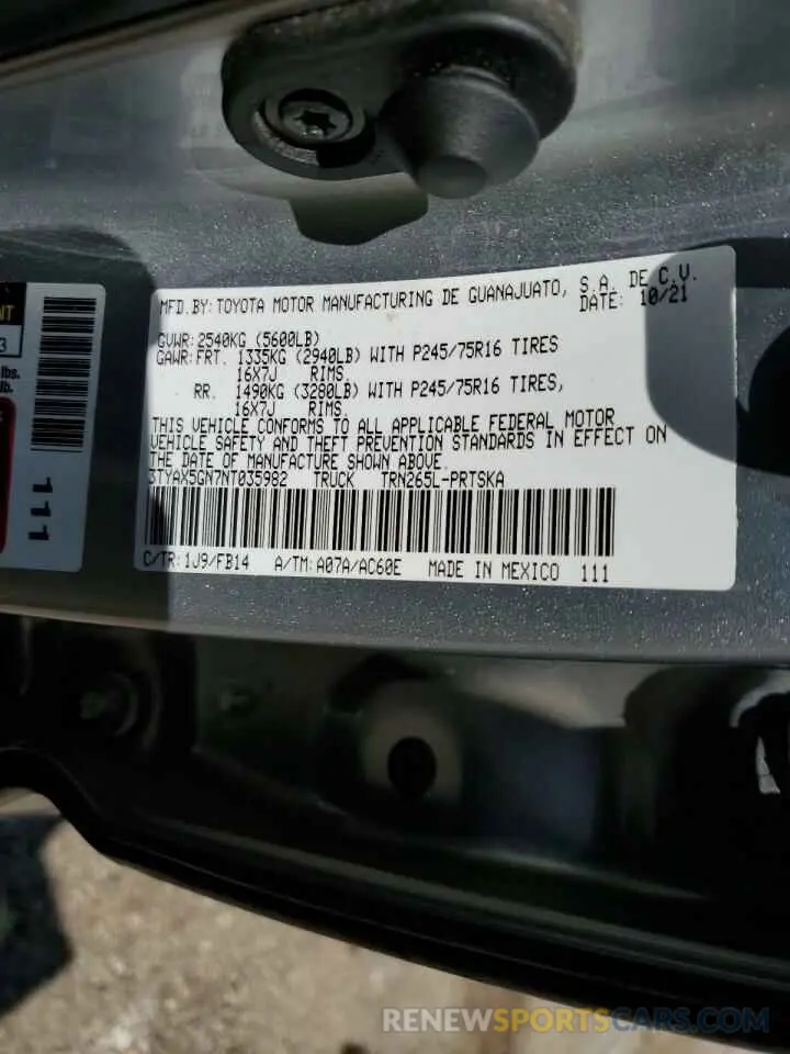 12 Photograph of a damaged car 3TYAX5GN7NT035982 TOYOTA TACOMA 2022