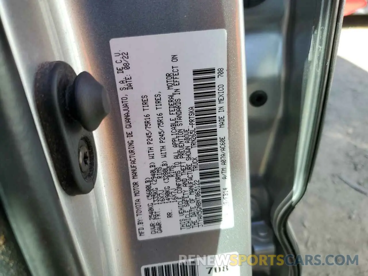 12 Photograph of a damaged car 3TYAX5GN8NT065122 TOYOTA TACOMA 2022