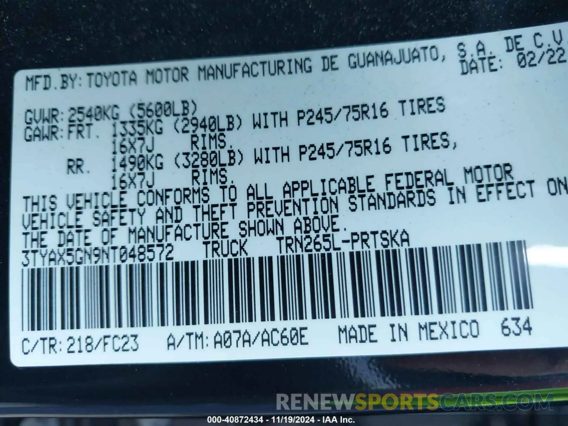 9 Photograph of a damaged car 3TYAX5GN9NT048572 TOYOTA TACOMA 2022