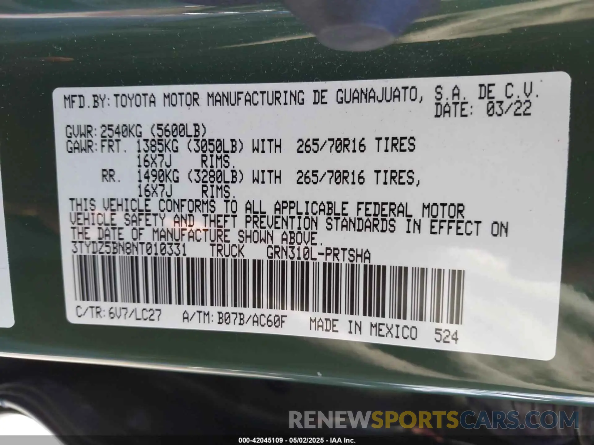 9 Photograph of a damaged car 3TYDZ5BN8NT010331 TOYOTA TACOMA 2022