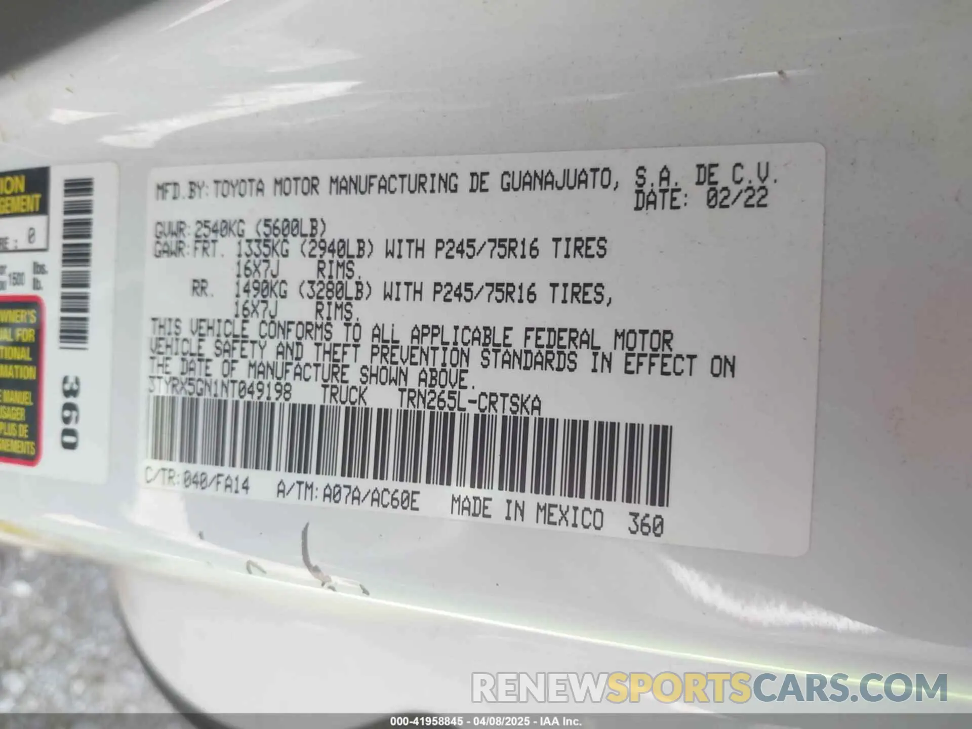 9 Photograph of a damaged car 3TYRX5GN1NT049198 TOYOTA TACOMA 2022