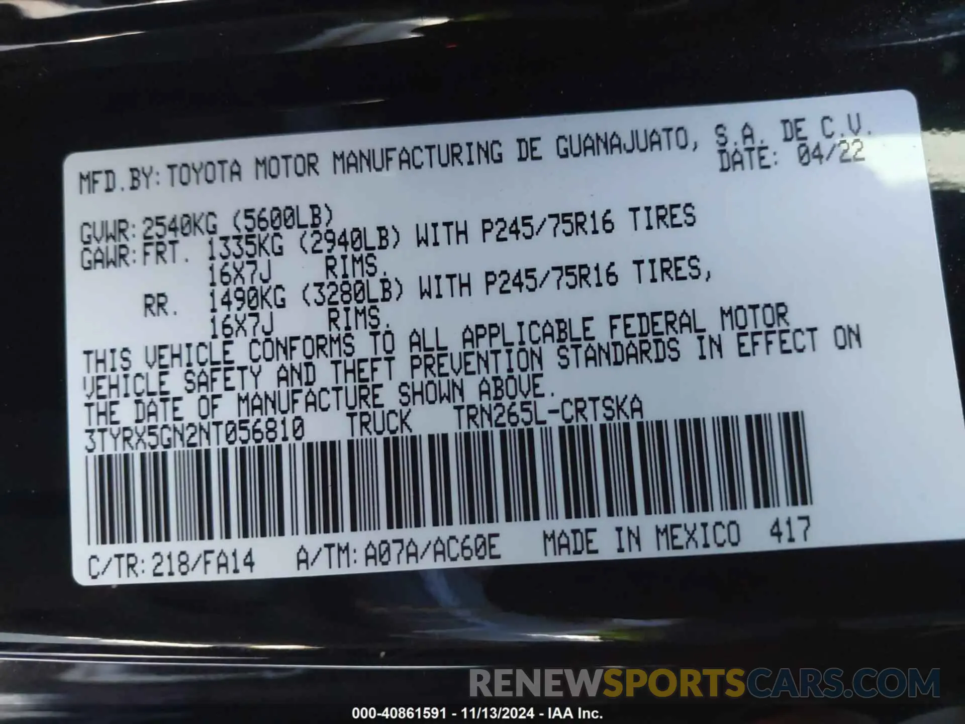 9 Photograph of a damaged car 3TYRX5GN2NT056810 TOYOTA TACOMA 2022