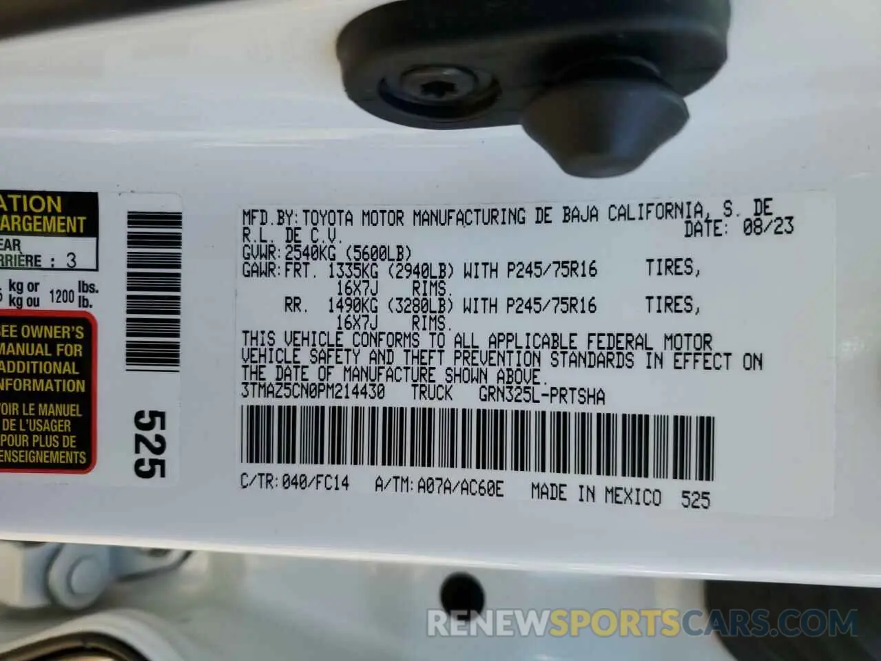 12 Photograph of a damaged car 3TMAZ5CN0PM214430 TOYOTA TACOMA 2023