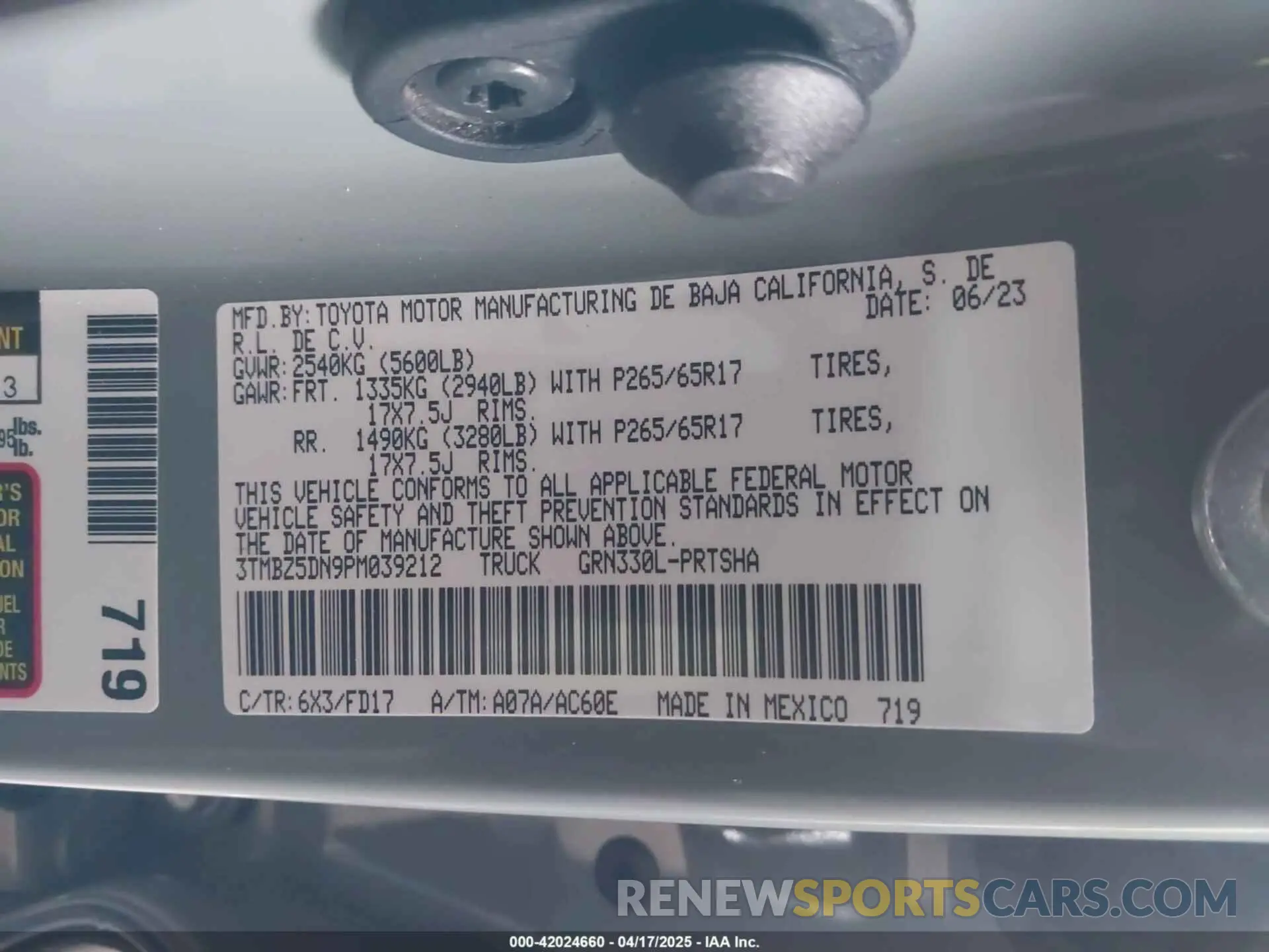 9 Photograph of a damaged car 3TMBZ5DN9PM039212 TOYOTA TACOMA 2023