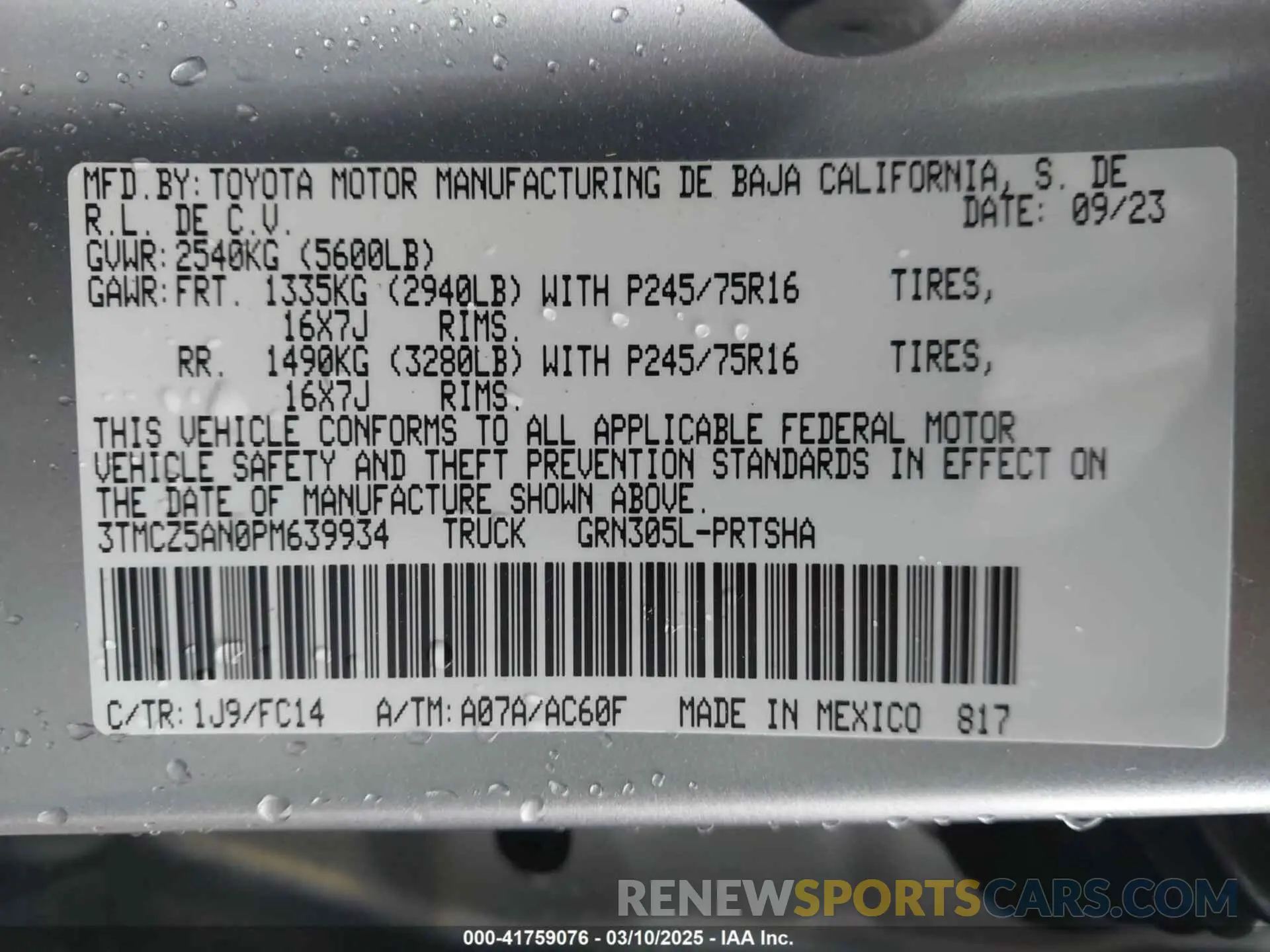 9 Photograph of a damaged car 3TMCZ5AN0PM639934 TOYOTA TACOMA 2023