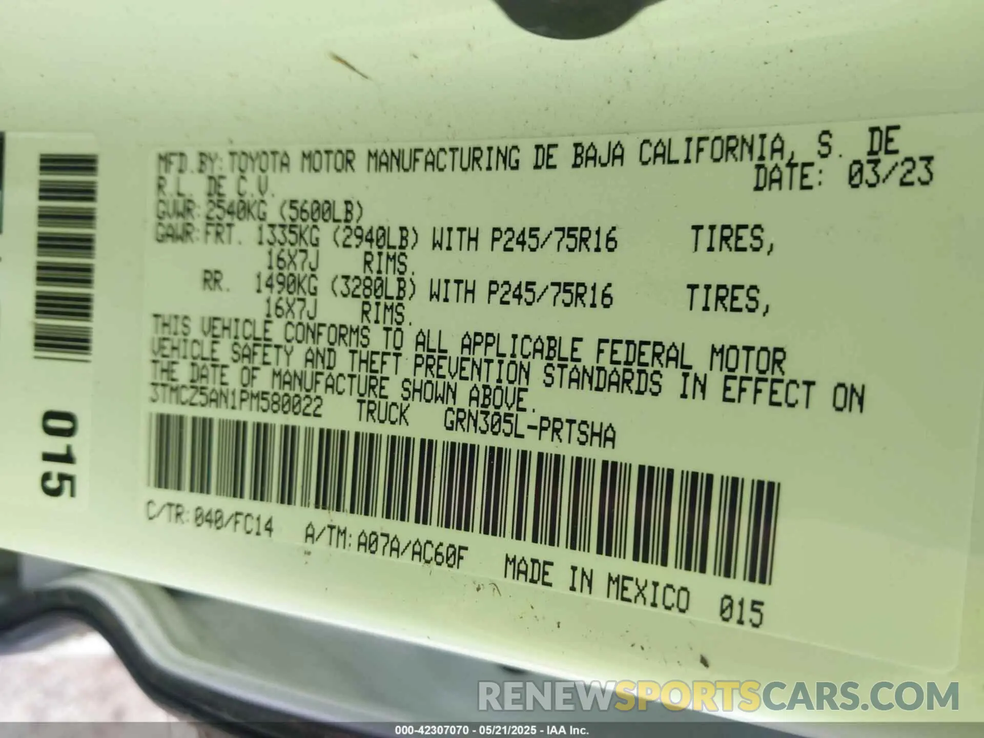 9 Photograph of a damaged car 3TMCZ5AN1PM580022 TOYOTA TACOMA 2023