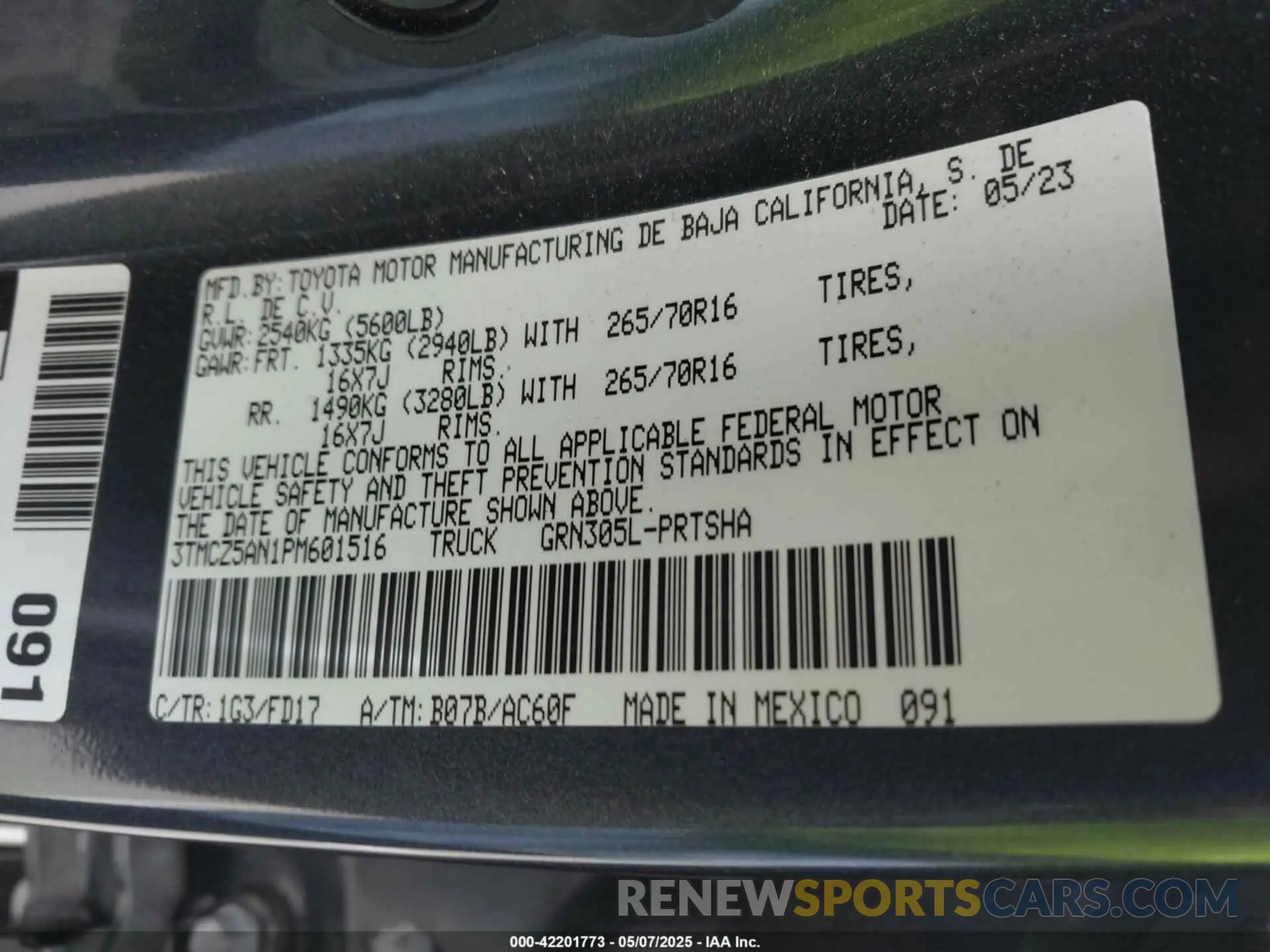 9 Photograph of a damaged car 3TMCZ5AN1PM601516 TOYOTA TACOMA 2023
