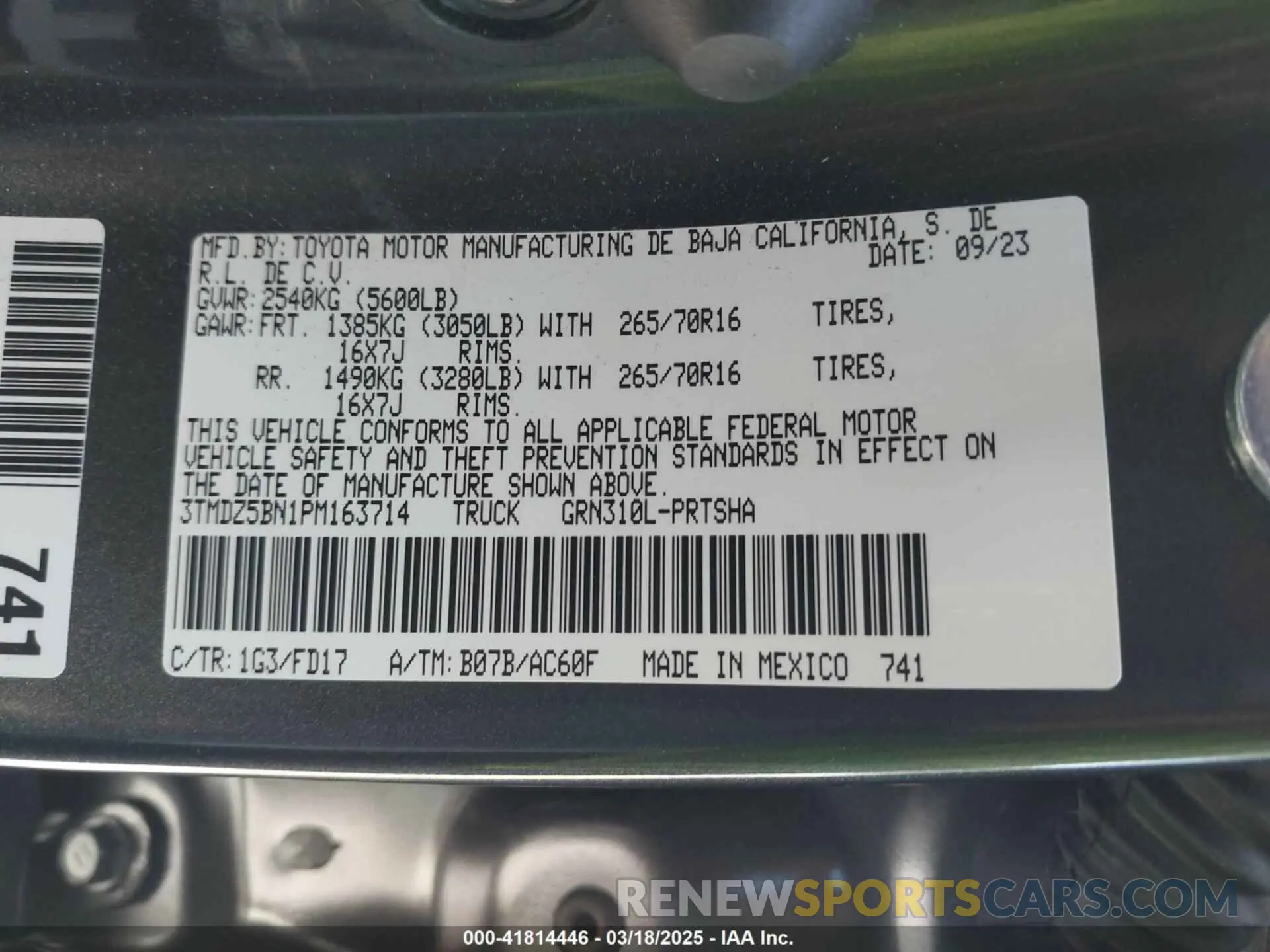 9 Photograph of a damaged car 3TMDZ5BN1PM163714 TOYOTA TACOMA 2023